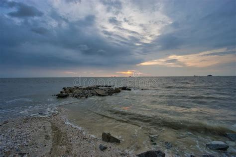 Peaceful Beach View and Waves during Sunset Stock Photo - Image of orange, malaysia: 142790408