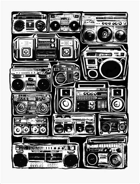 Boomboxes Art Print Ghetto Blaster Blackline Hip Hop Hipster Pop Art ...