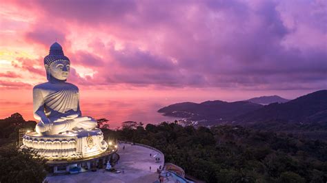 Aerial view Big Buddha at twilight, Big Buddha landmark of Phuket ...