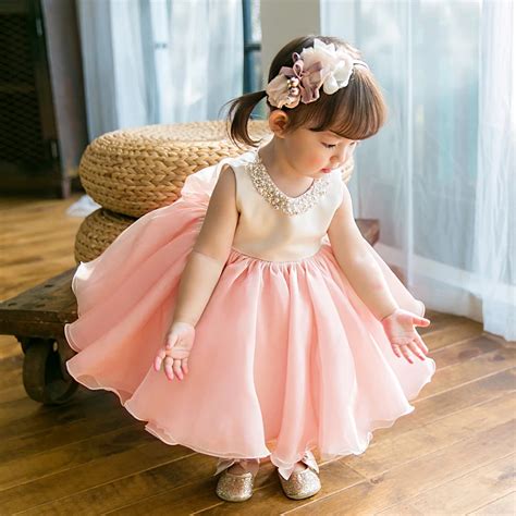 High Quality Baby Girl Dress Pink Chiffon Baptism Dress for Girl Infant ...