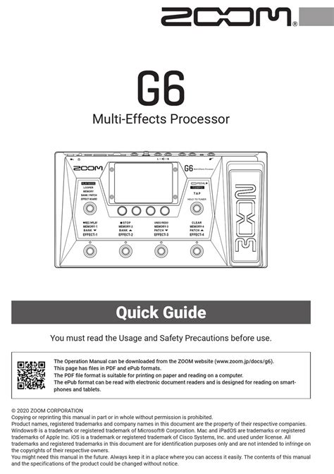 ZOOM G6 QUICK MANUAL Pdf Download | ManualsLib