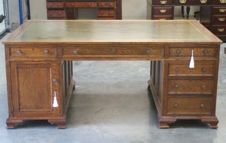 Large Antique Oak Partners Desk by Maple & Co