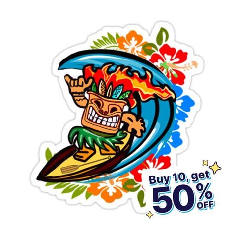 "Hang Loose surfing Tiki Totum with Hair on Fire" Sticker for Sale by mamijammi | Hang loose ...