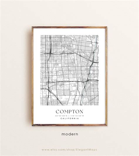 Compton California Map Compton CA Map Compton City Print | Etsy