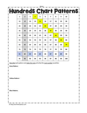 Patterns on the 100 Chart Worksheets