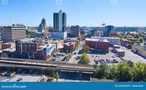 Aerial Skyline of Downtown Fort Wayne, Indiana Featuring Train Tracks Stock Image - Image of ...