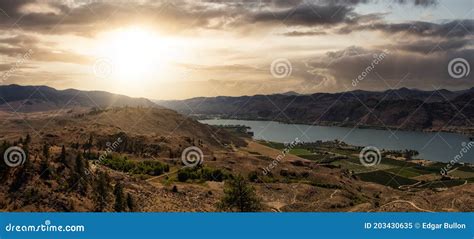 Aerial Panoramic Landscape View of Osoyoos Lake Stock Image - Image of ...