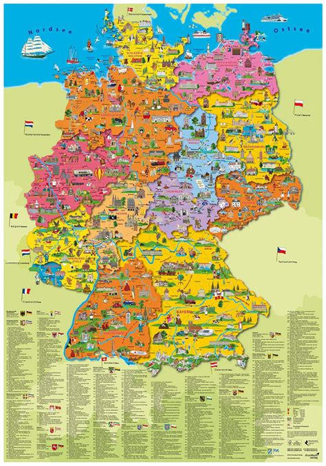 Germany tourist map - Tourist map of Germany with cities (Western ...