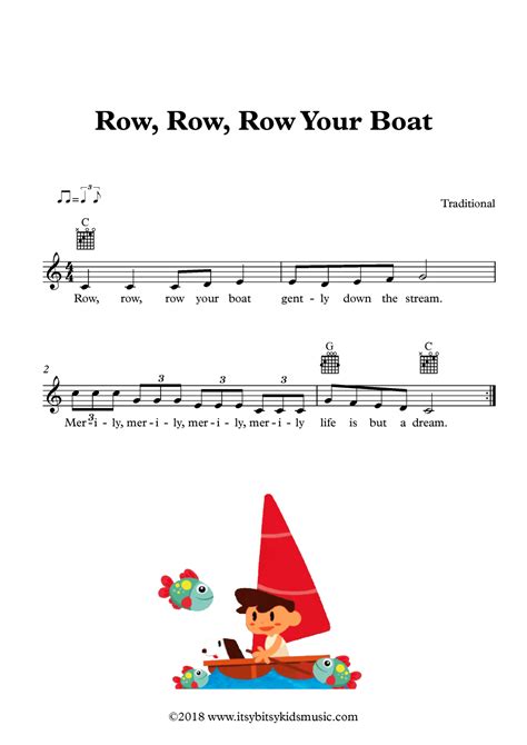 Row Row Row Your Boat Sheet Music With Chords And Lyrics | Itsy Bitsy Kids Music