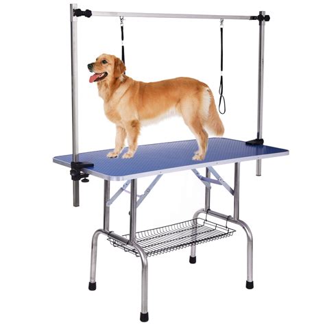 Large Pet Grooming Table, 46" Folding Dog Grooming Table with Arm Noose & Mesh Tray, Heavy Duty ...