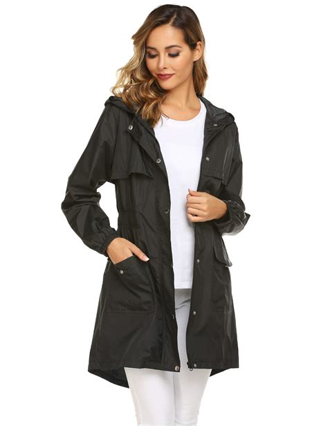 Women's Rain Coat Hooded Long Lightweight Rain Jacket