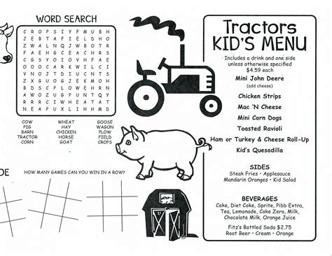 Menu at Tractors Classic American Grill restaurant, Jackson