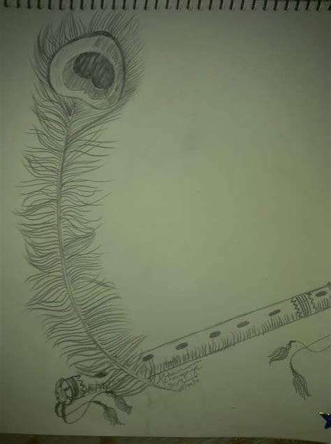 Mor pankh aur Bansuri Pencil sketch Peacock feather and a flute. #harekrishna #peacockfeather # ...