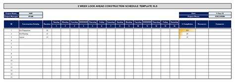 2 Week Look Ahead Schedule Template | Project Scheduling