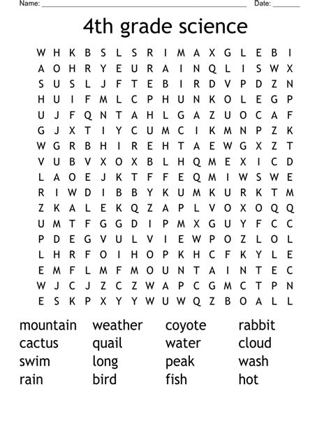 4th grade science Word Search - WordMint