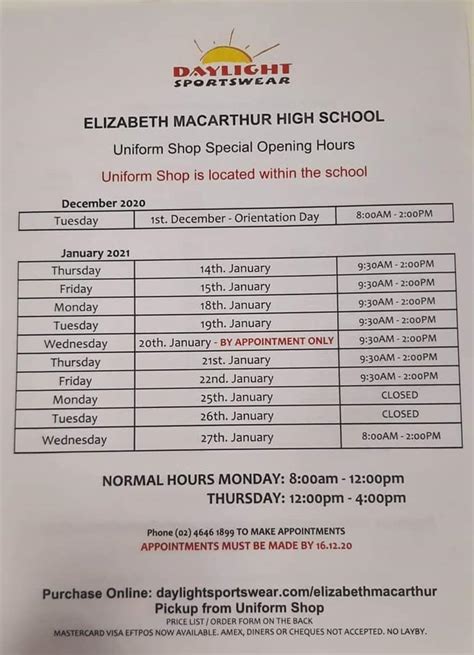 Uniform shop opening... - Elizabeth Macarthur High School