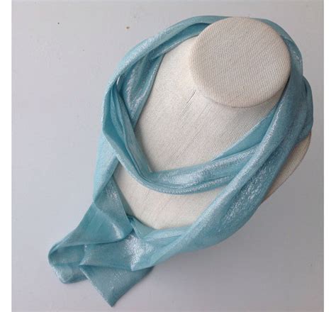 Light Blue Silk Scarf 72X3.5 Sparkly & Iridescent | aftcra