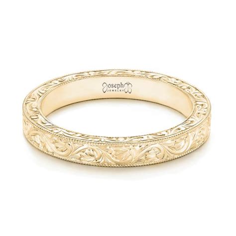 14k Yellow Gold Custom Hand Engraved Wedding Band #102850 - Seattle ...