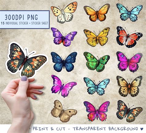 Butterfly Print and Cut Stickers, Sticker Png Bundle, Printable Stickers, Sticker Designs ...