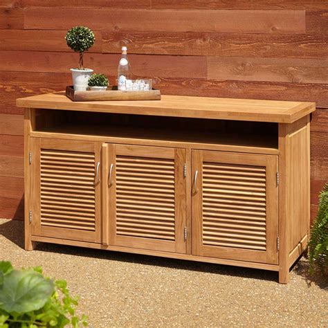 Teak Outdoor Buffet with Storage | Outdoor buffet, Outdoor pool furniture, Outdoor storage cabinet