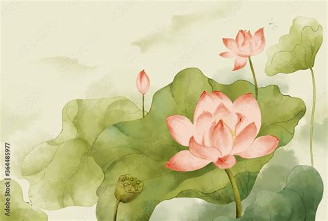 Chinese Feng Shui Ink Lotus .Classic Oriental Chinese Painting Stock Illustration | Adobe Stock