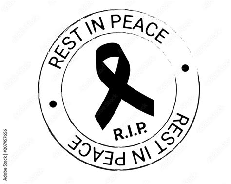 Black awareness ribbon on white background Seal. Mourning symbol. RIP ...