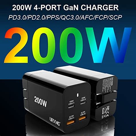 200W USB C Wall Charger, URVNS GaN Tech 4-Port PD3.0 100W QC22.5W Fast ...