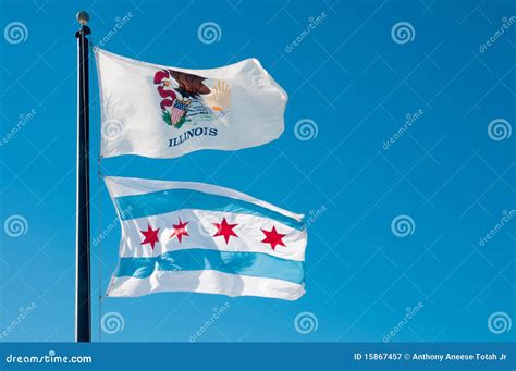 Illinois State Flag and Chicago City Flag Stock Image - Image of emblem, stripes: 15867457