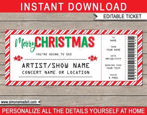 Christmas Gift Concert Ticket | Concert ticket gift, Concert tickets, Concert ticket template