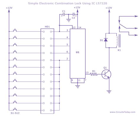 Electronic Combination Lock using IC LS 7220 | Todays Circuits ...