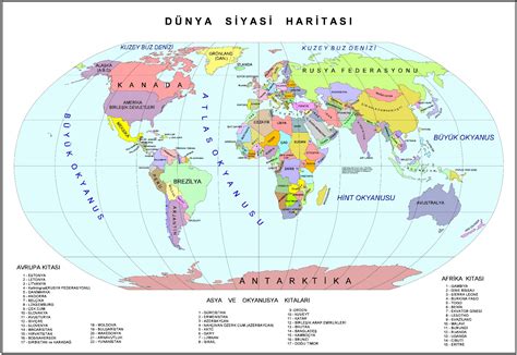 World Map in Turkish Language