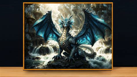 Water Dragon Poster, Blue Dragon, Print, Wall Art, Gift, Picture, Hang ...