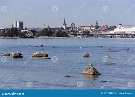 Tallinn, Estonia. Skyline of Tallinn, Blue Clear Sky at Sunny Day. View ...