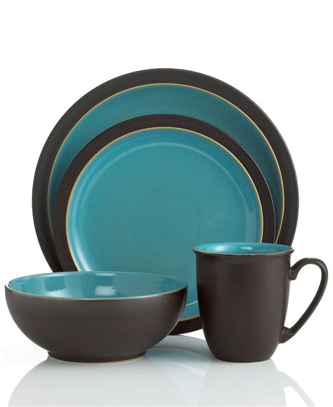 Denby Dinnerware, Duets Brown and Turquoise 4 Piece Place Setting - Macy's | Casual dinnerware ...