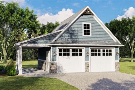 Plan 135019GRA: 721 Sq Ft 2-Car Detached Garage Plan with Side Porch and 343 Sq Ft Bonus Space ...