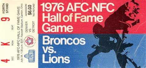 1976 Hall Of Fame Game Ticket Denver Broncos vs Detroit Lions – Denver ...