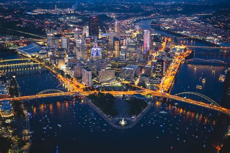 Pittsburgh Skyline Photography - Aerial Pittsburgh Skyline at Night ...