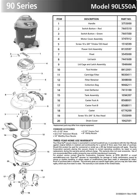 Shop Vac Parts Diagram Model