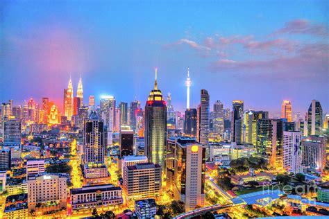 Kuala Lumpur, Malaysia. Night skyline aerial view. Photograph by ...