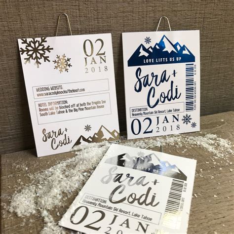 Foiled ski lift ticket invitation for birthday party or wedding save ...