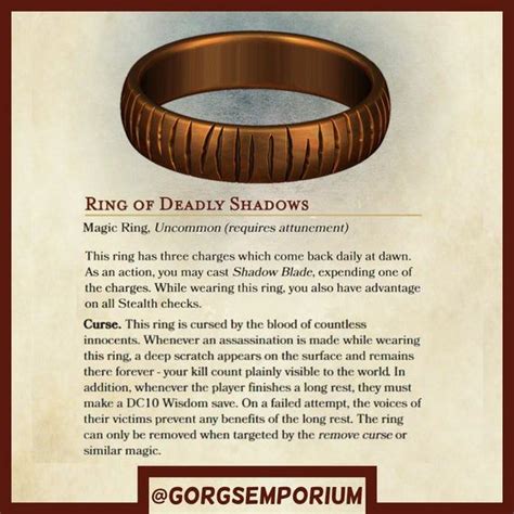 Deadly Shadows Ring, Magic Cursed game accessory for Dungeons and Dragons, DnD players in 2020 ...