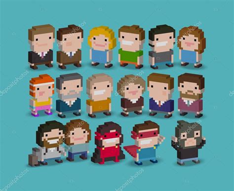 Pixel art 8-bit people characters — Stock Vector © chuckchee #82602578