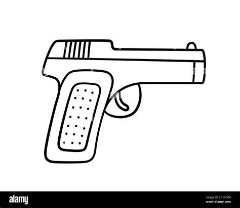 Hand drawn gun. Children drawing of combat pistol. Vector illustration ...