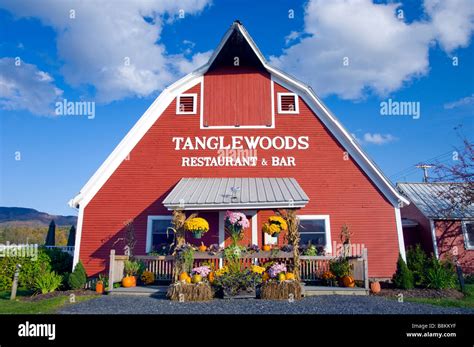 Tanglewoods restaurant and bar in a red barn in Waterbury, Vermont, USA, America Stock Photo - Alamy