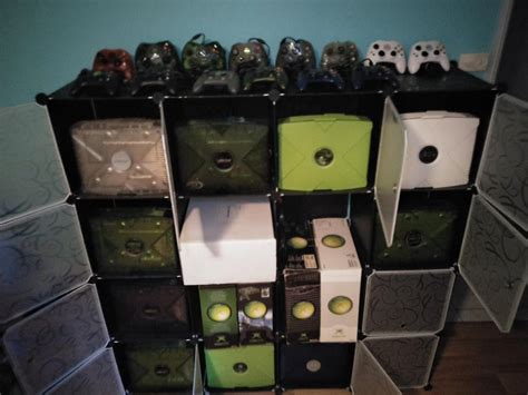 Updated photo of my xbox original console collection, including controllers. : gamecollecting