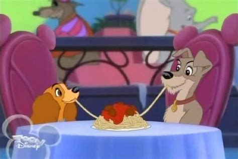 Lady and the Tramp eating Spaghetti