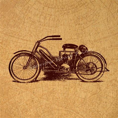 Antique Motorcycle Vintage Print Motor Bike Motorcycle Wall Art Print in Dark Brown with Tan Map ...