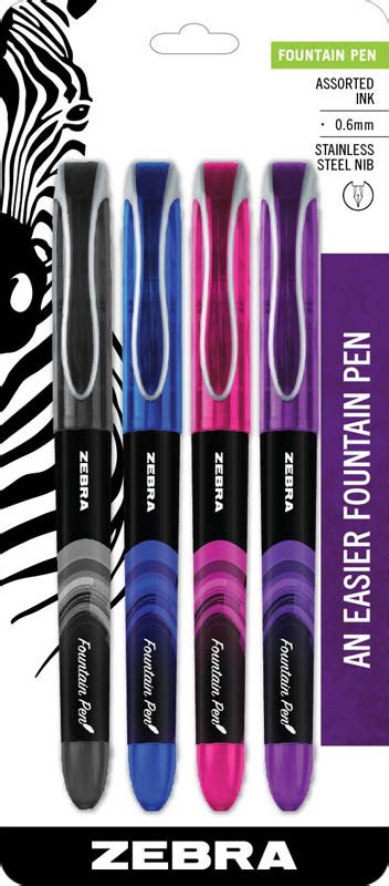 Zebra Fountain Pen - .6mm (assorted colors) 4 Pack | Zebra Pen