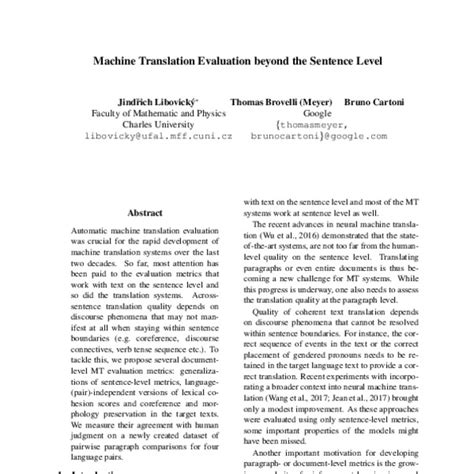 Machine Translation Evaluation beyond the Sentence Level - ACL Anthology