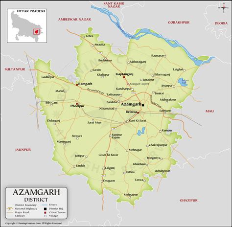 Azamgarh District Map, Uttar Pradesh, India